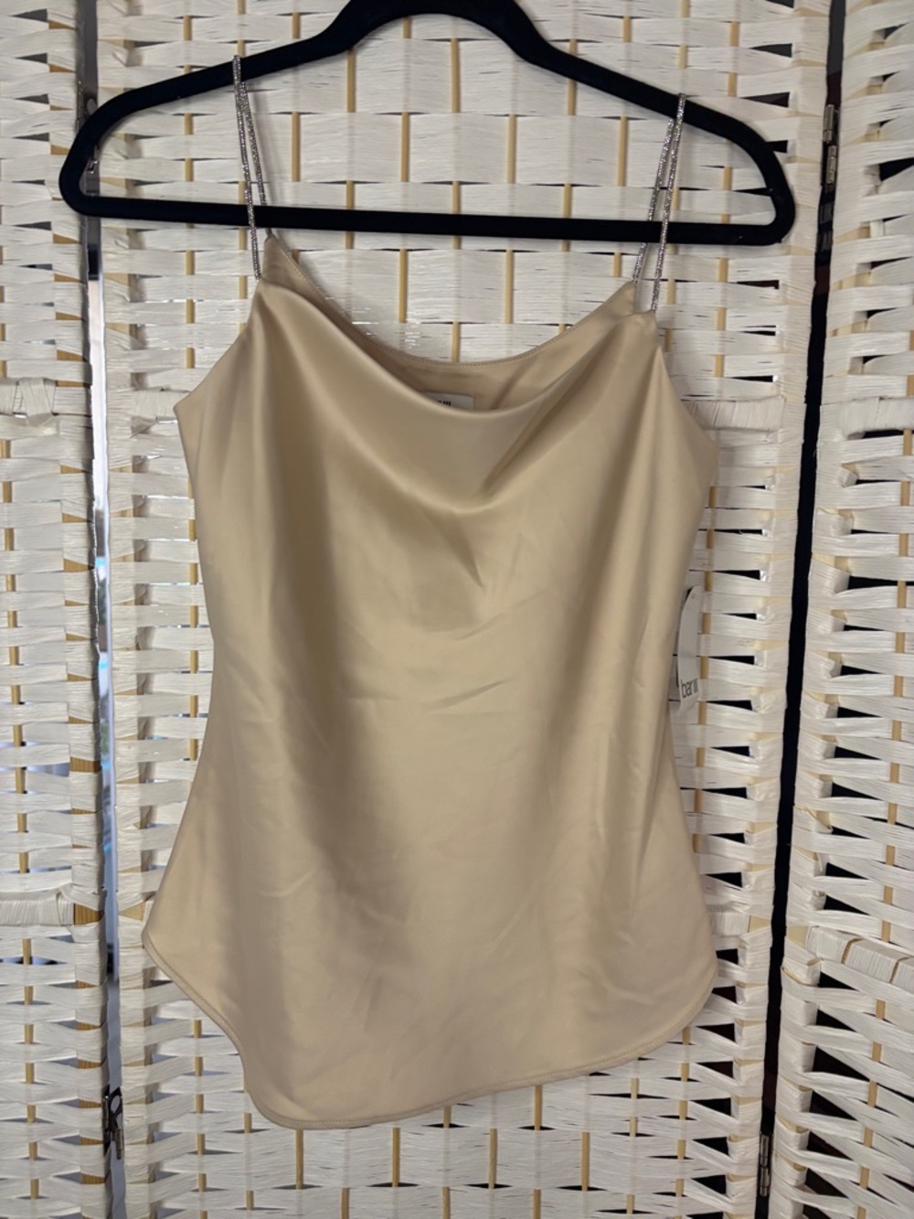 Bar III Light Tea Cowl Neck Camisole with rhinestone Straps